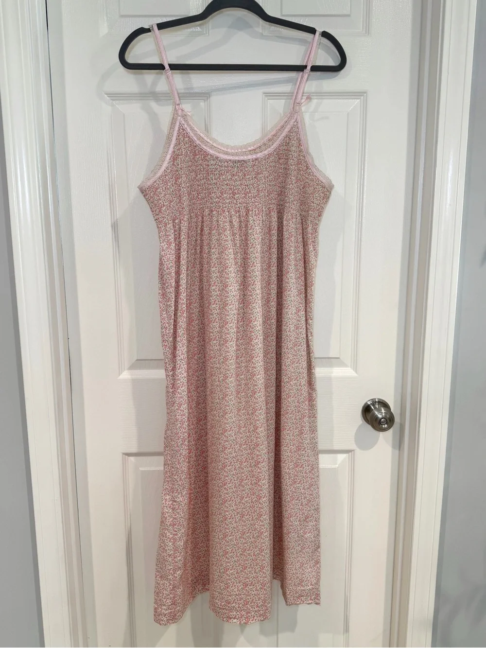 Adonna Floral 100% Cotton Sleeveless Smocked Top Nightgown Sleep Women L Cottage